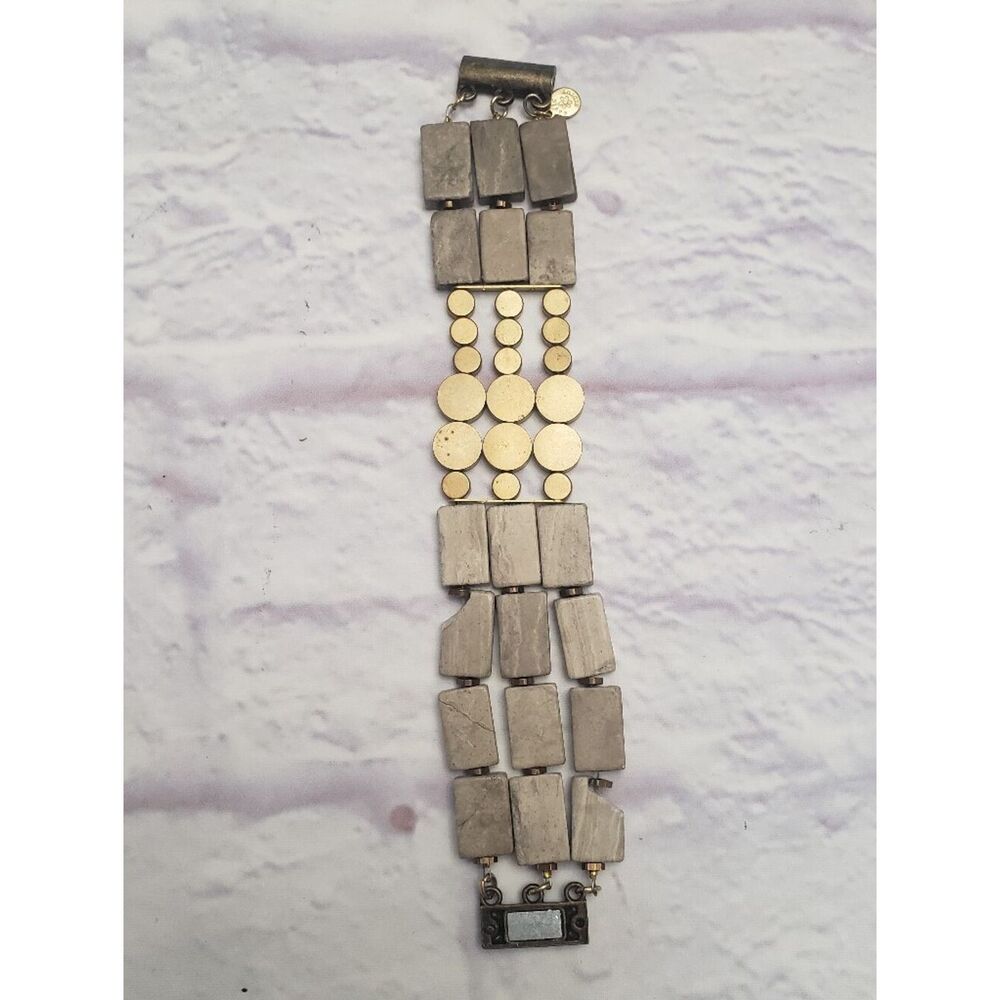 DAVID AUBREY Triple Strand Stone & Brass Bracelet Magnetic Closure